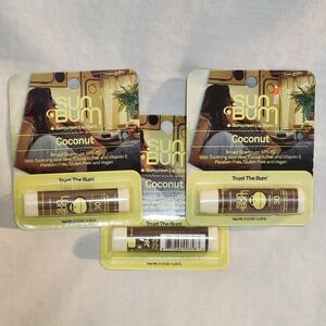 3 Sun Bum Coconut Sunscreen Broad Spectrum SPF 30 Lip Balm Aloe Cocoa E